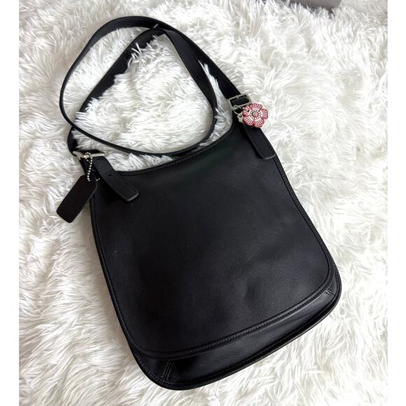 Vintage COACH 9131 Navy Nickle Small Hippie Flap Crossbody Bag - Picture 1 of 10